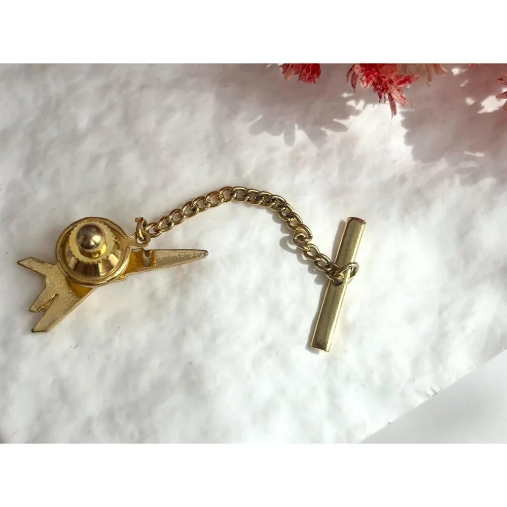 Plane SHaped Gold Toned Vintage Men's Tie Tack